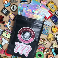 Enamel Pin badge mystery bag featuring 3 enamel pin badges. Enamel pin blind bag gift.
