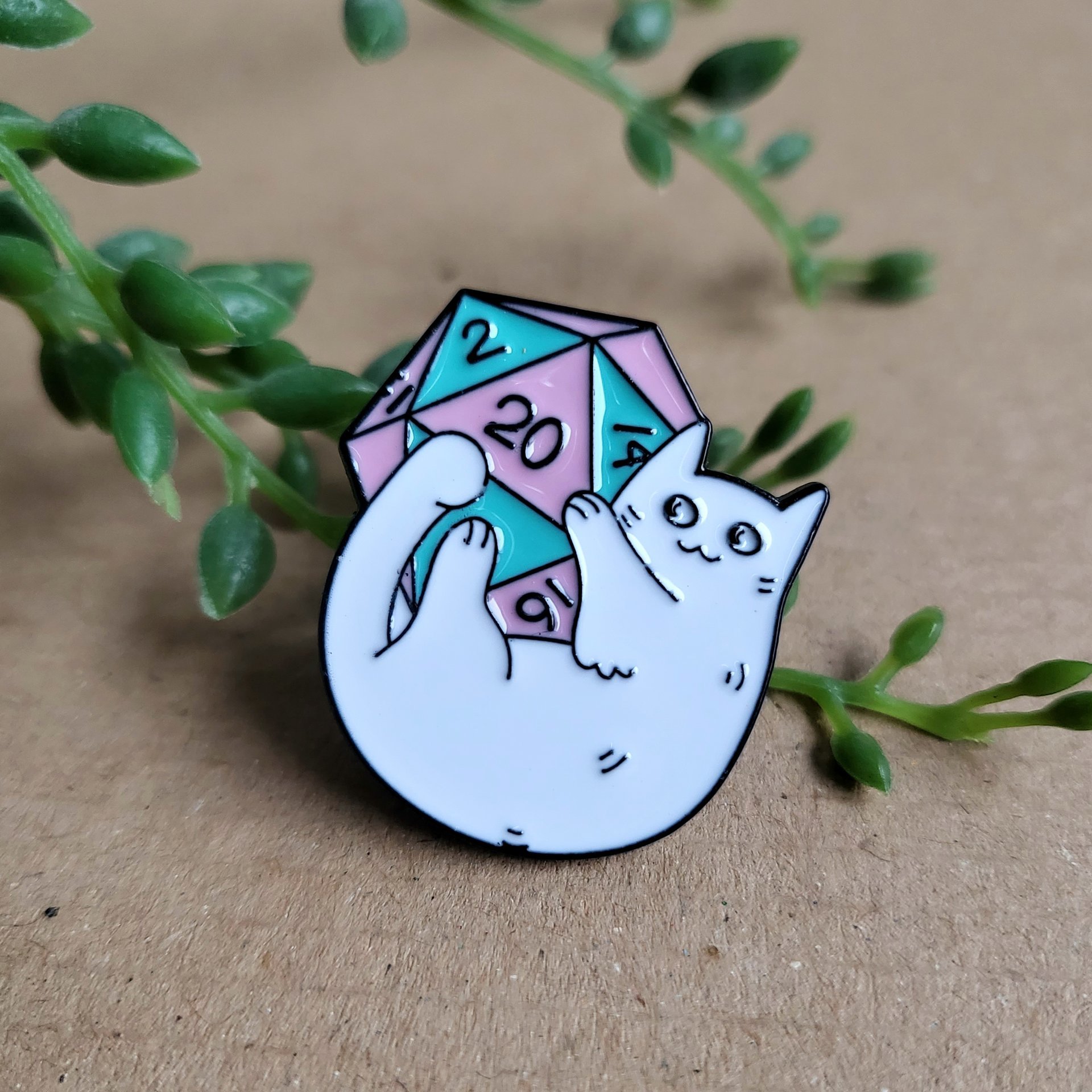 DnD D20 Cat Pin badge - Dungeons and Dragons
