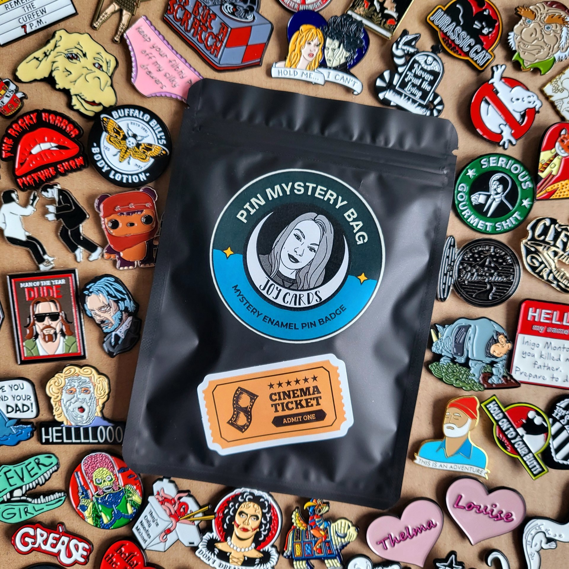 Film enamel pin badge mystery bag, blind bag enamel pin mystery bag