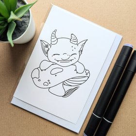 Troll Colouring Birthday Card