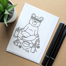 Witch Bear Colouring Birthday Card