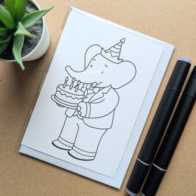 Babar the Elephant Colouring Birthday Card