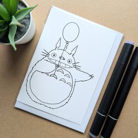 Totoro Colouring Birthday Card