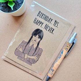 Funny Wednesday Birthday card, wednesday addams birthday card, funny birthday card, joy cards, joycards, gothic birthday card, horror birthday card, wednesday netflix, tv show
