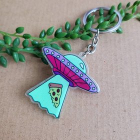 UFO Spaceship Pizza Keyring