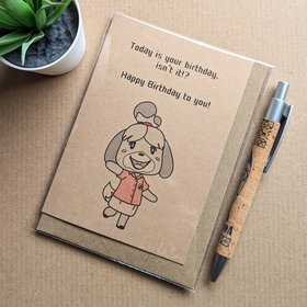 funny animal crossing birthday card - isabelle