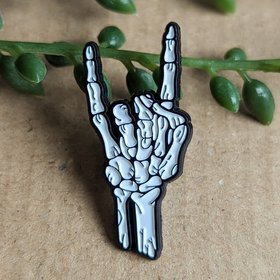 Devil Horn Skeleton Hand Enamel Pin Badge