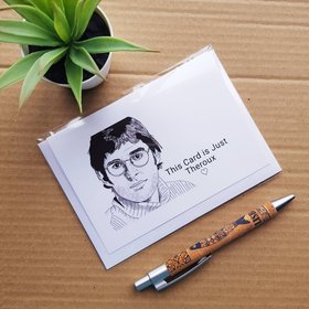 Louis Theroux Valentines Card, text reads 'This Card Is Just Theroux' with a love heart underneath.
