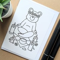 Witch Bear Colouring Birthday Card