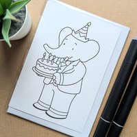 Babar the Elephant Colouring Birthday Card