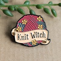 Funny Knit Witch Enamel Pin Badge