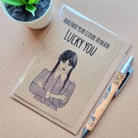 Wednesday Addams Birthday card, wednesday birthday card, funny birthday card, addams family, joy cards, joycards, gothic birthday card