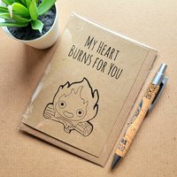 calcifer valentines card, studio ghibli valentines card, howls moving castle valentines card