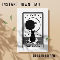 Black Cat Moon Tarot Card Birthday Card - Printable Instant Download