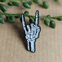 Devil Horn Skeleton Hand Enamel Pin Badge