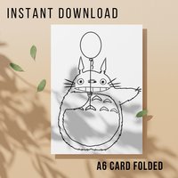 Totoro Colouring Birthday Card - Printable Instant Download