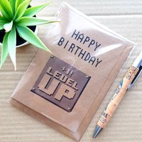 Funny Gamer Birthday Card - Happy Birthday Level up +1