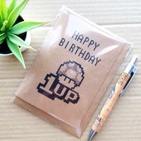 Funny Mario Birthday Card - Gamer Happy Birthday 1 up