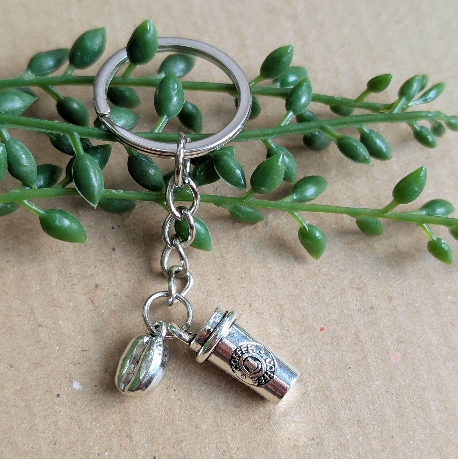 Coffee Cup and Coffe Bean Keyring