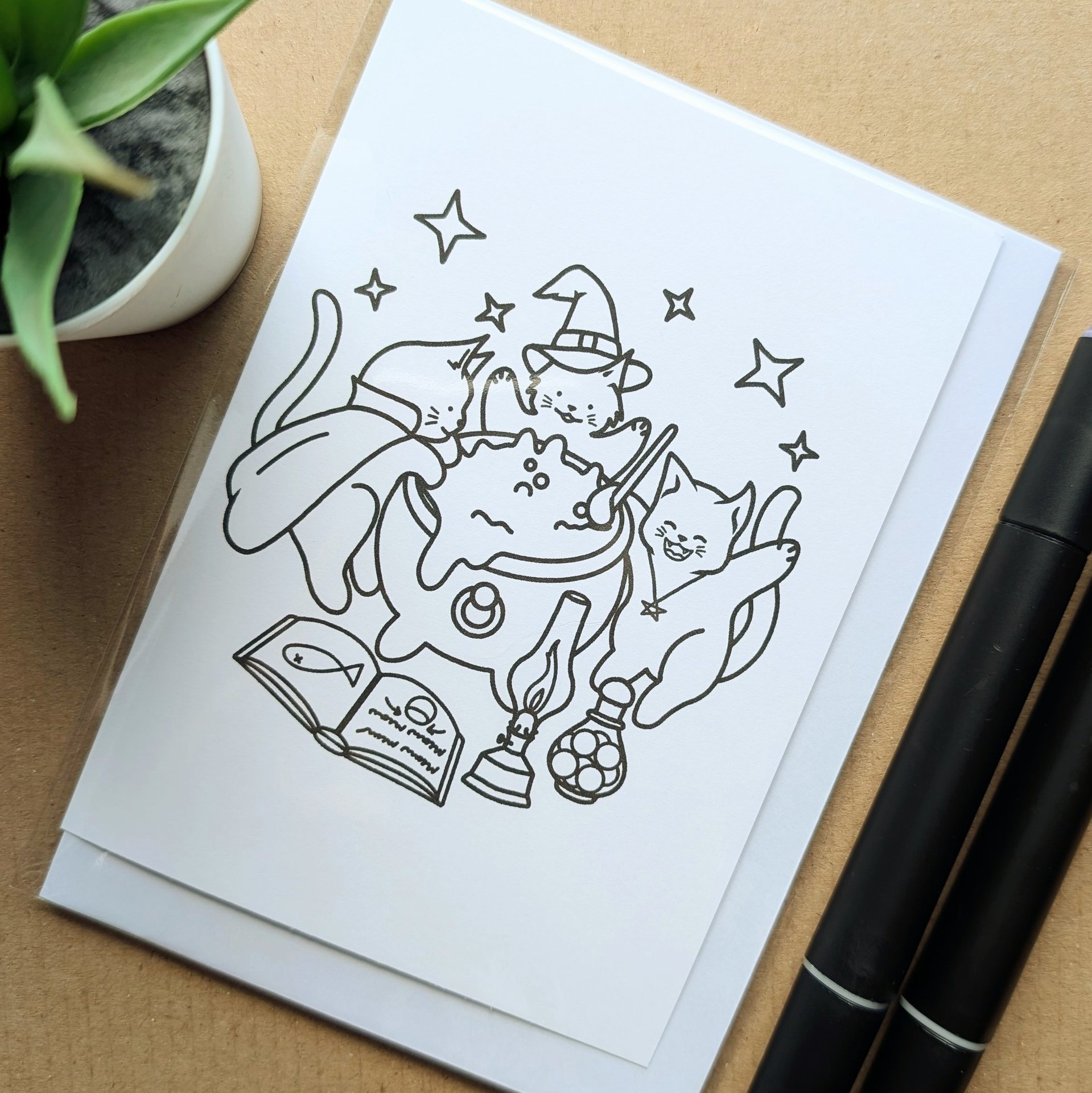Witch Cats Colouring Birthday Card