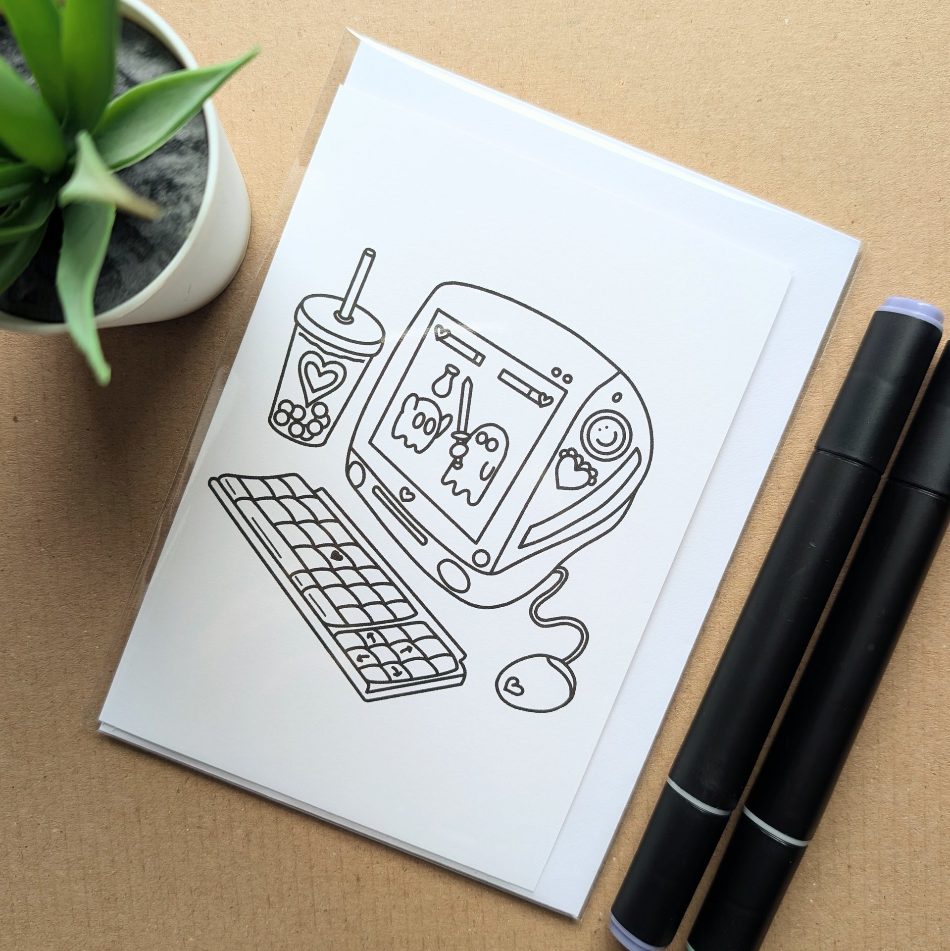 PC Gamer Colouring Birthday Card