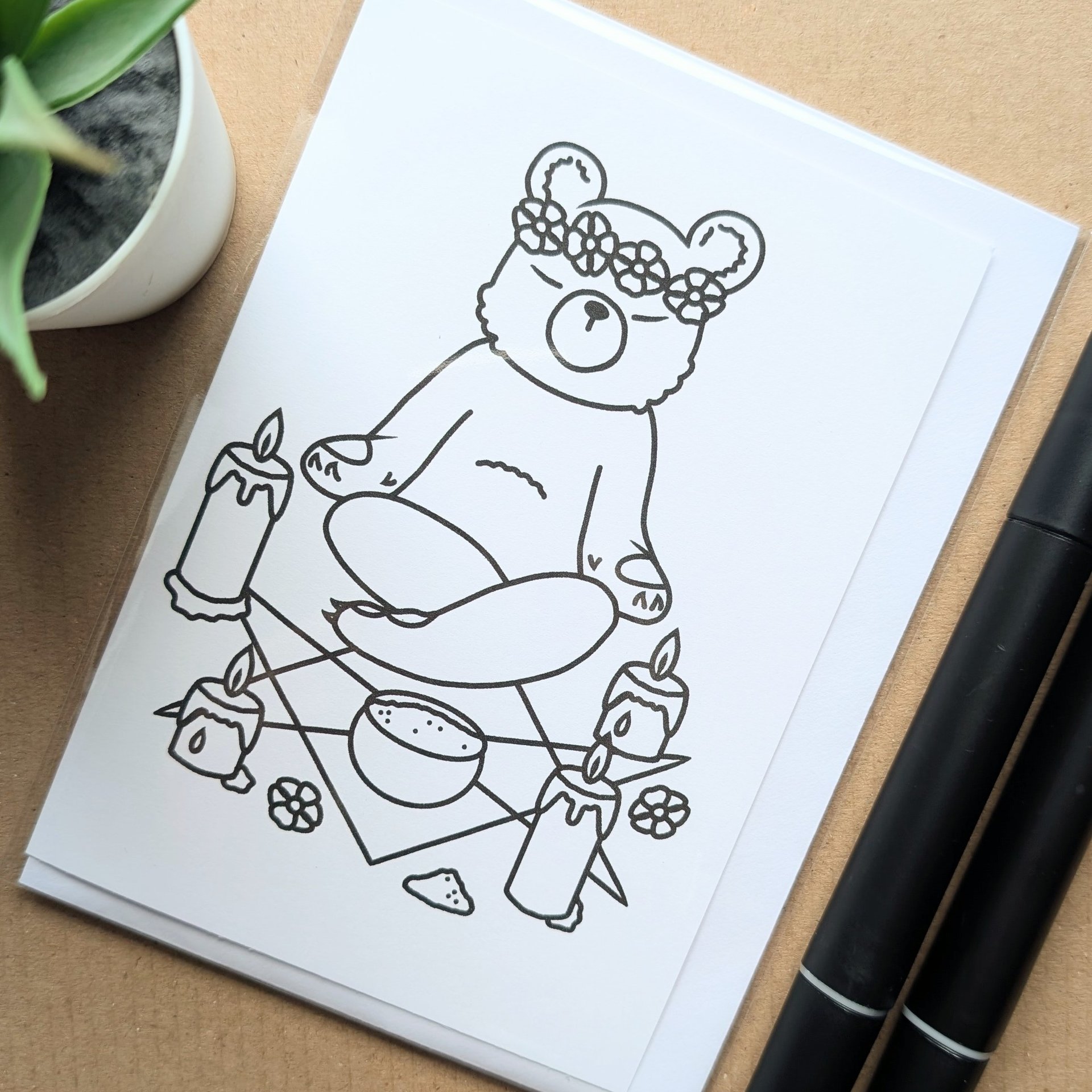 Witch Bear Colouring Birthday Card