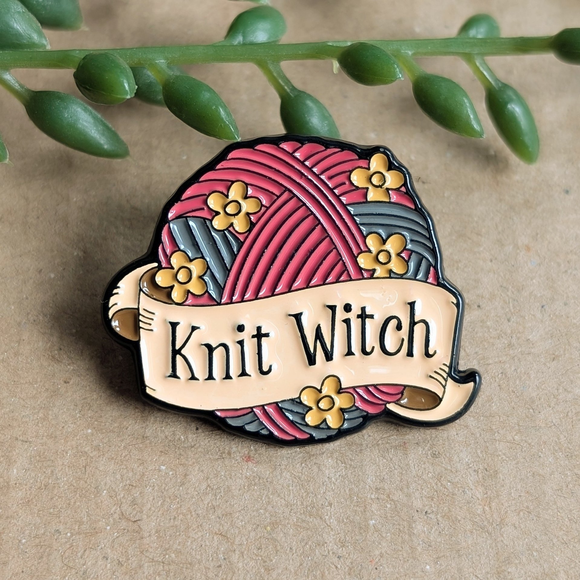 Funny Knit Witch Enamel Pin Badge