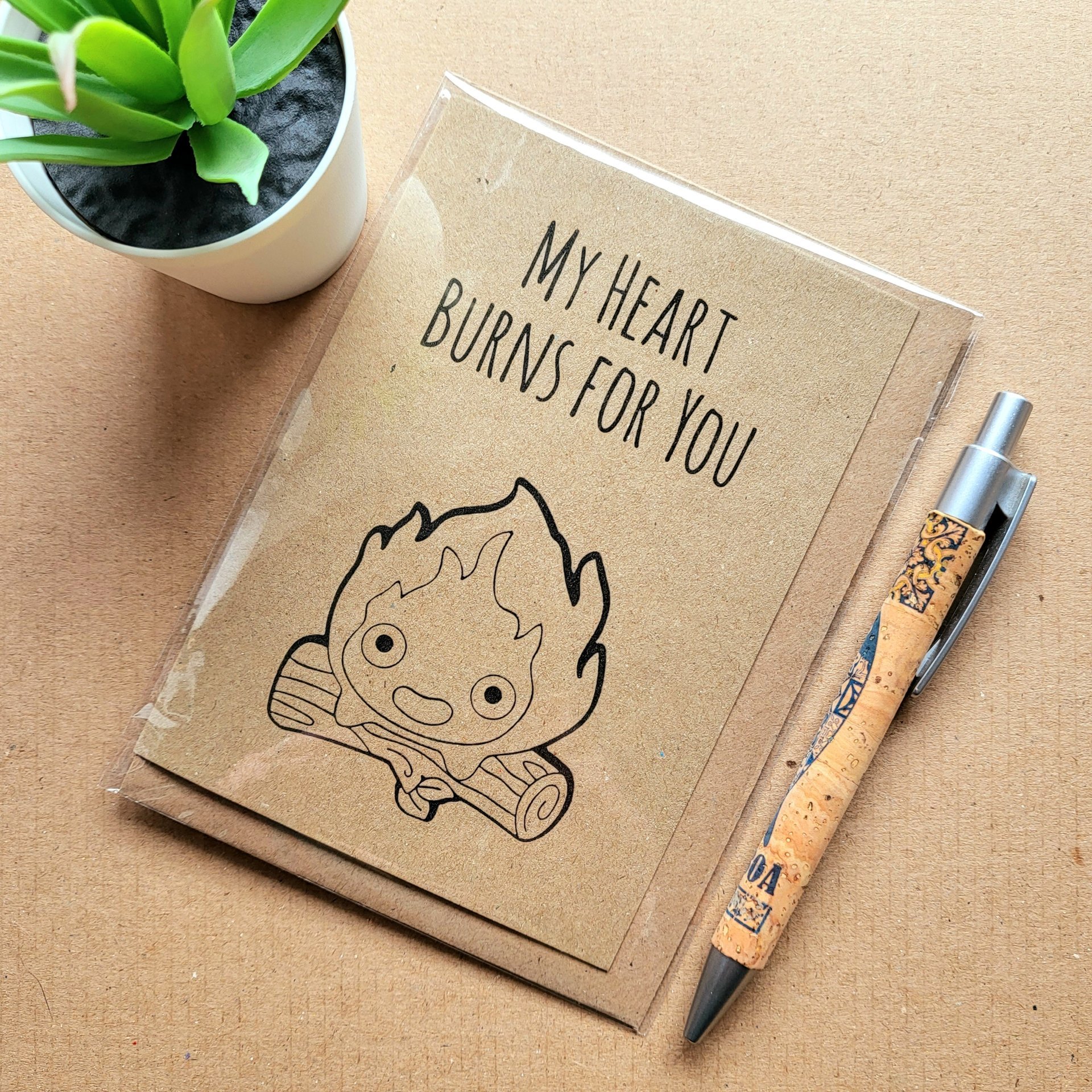 calcifer valentines card, studio ghibli valentines card, howls moving castle valentines card