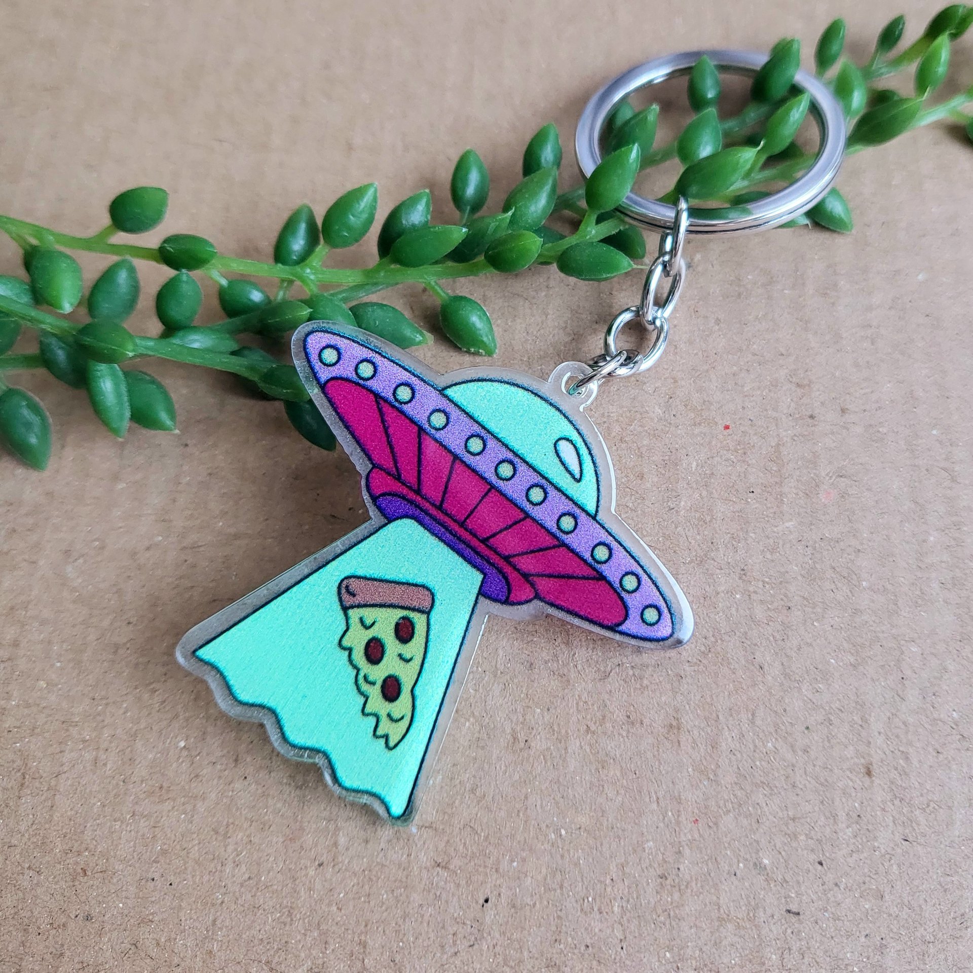 UFO Spaceship Pizza Keyring