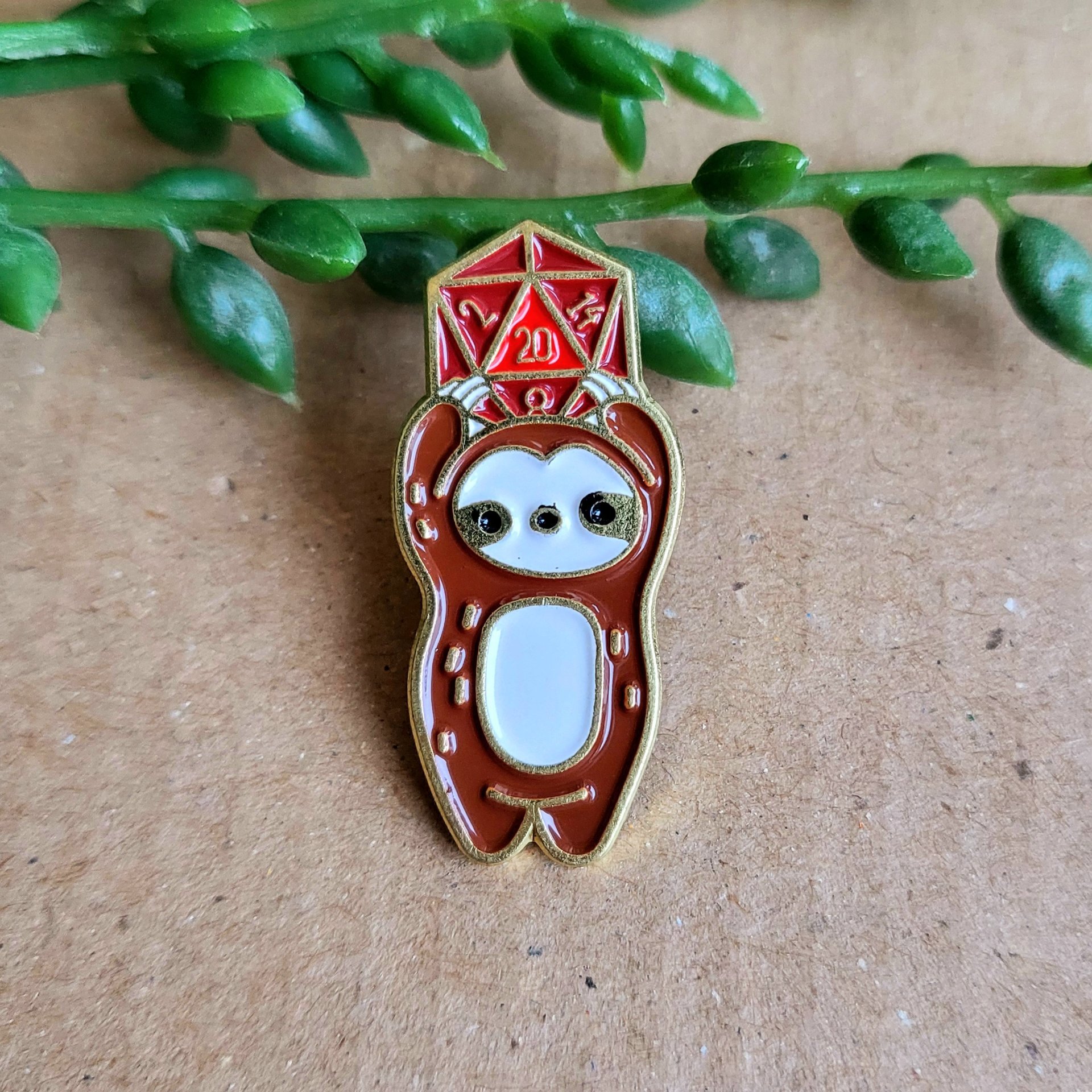 D20 Sloth Enamel Pin badge - Dungeons and Dragons