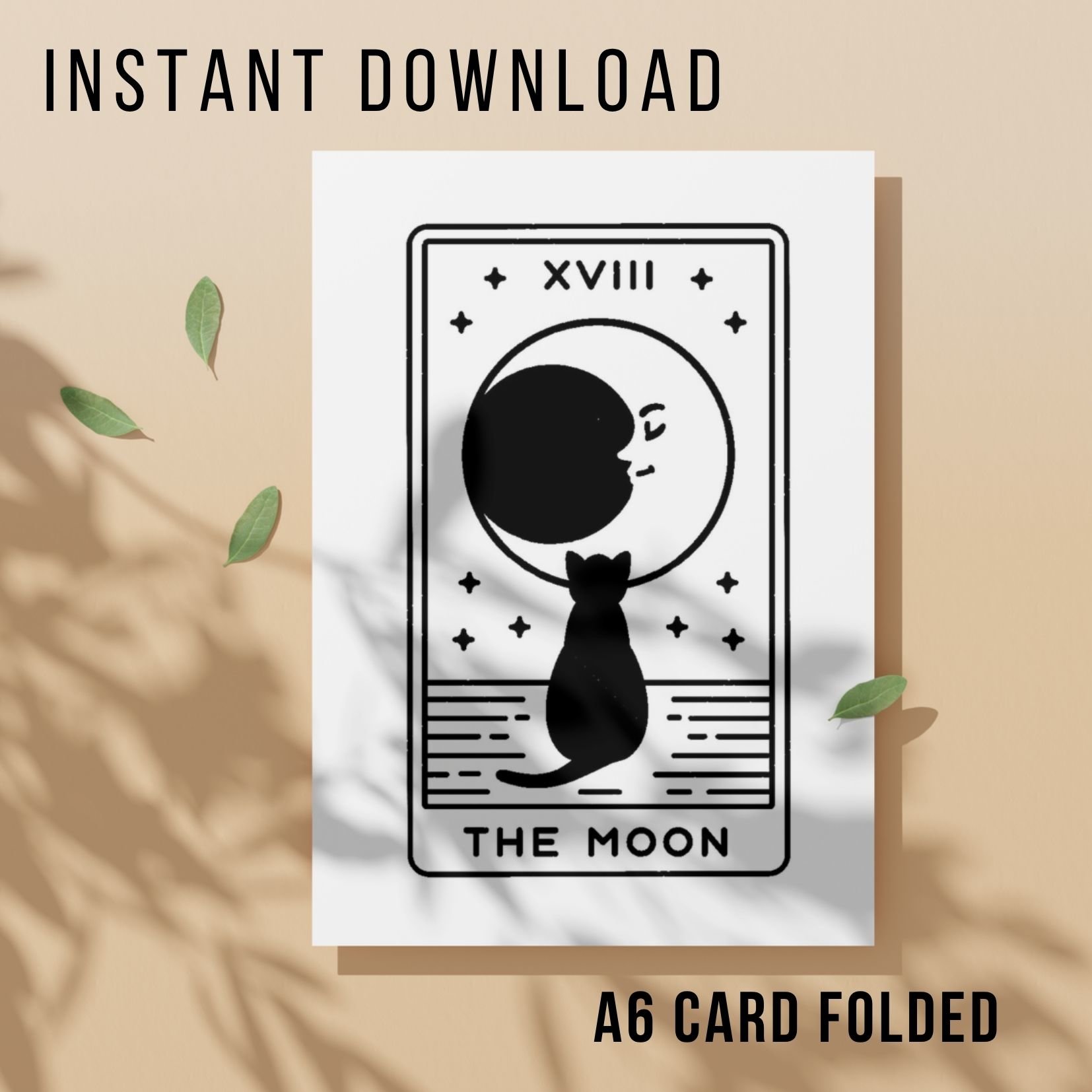 Black Cat Moon Tarot Card Birthday Card - Printable Instant Download