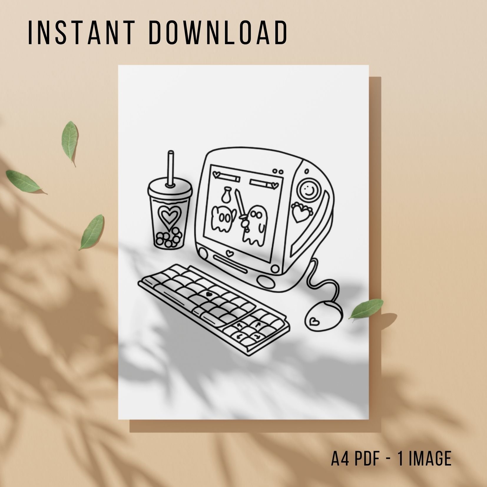 PC Gamer Colouring Page - Printable Instant Download