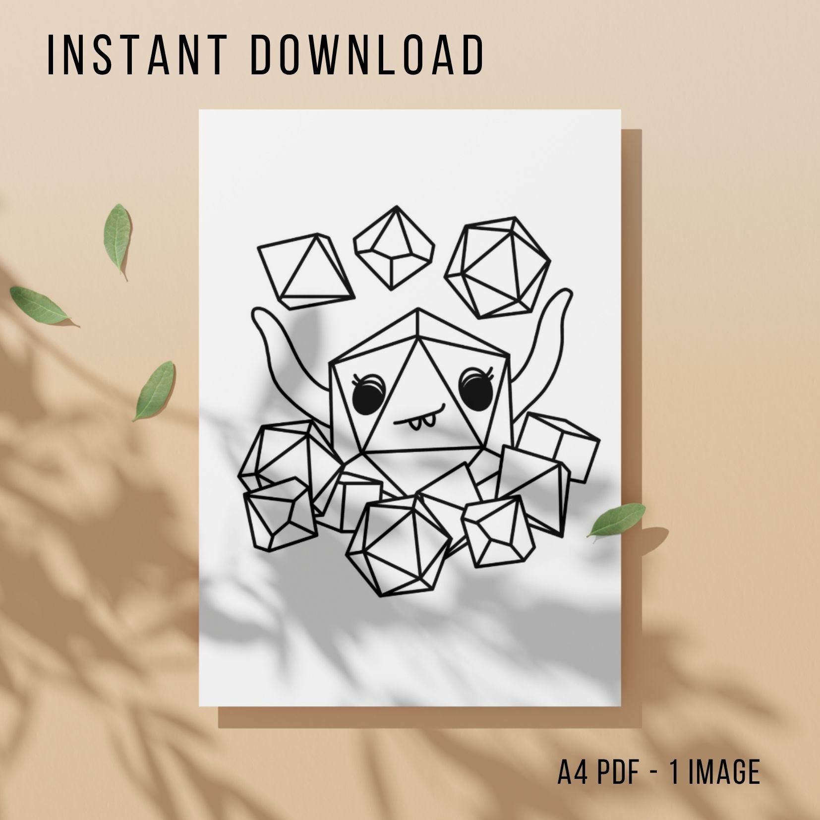 Dice Dungeons and Dragons Colouring Page - Printable Instant Download
