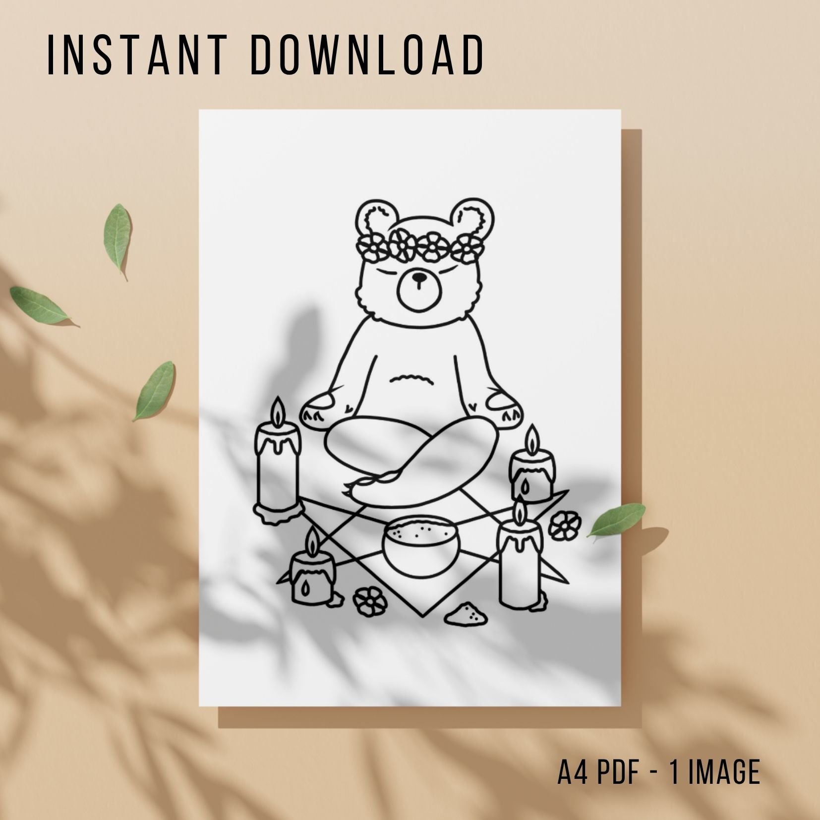 Bear Witch Colouring Page - Printable Instant Download