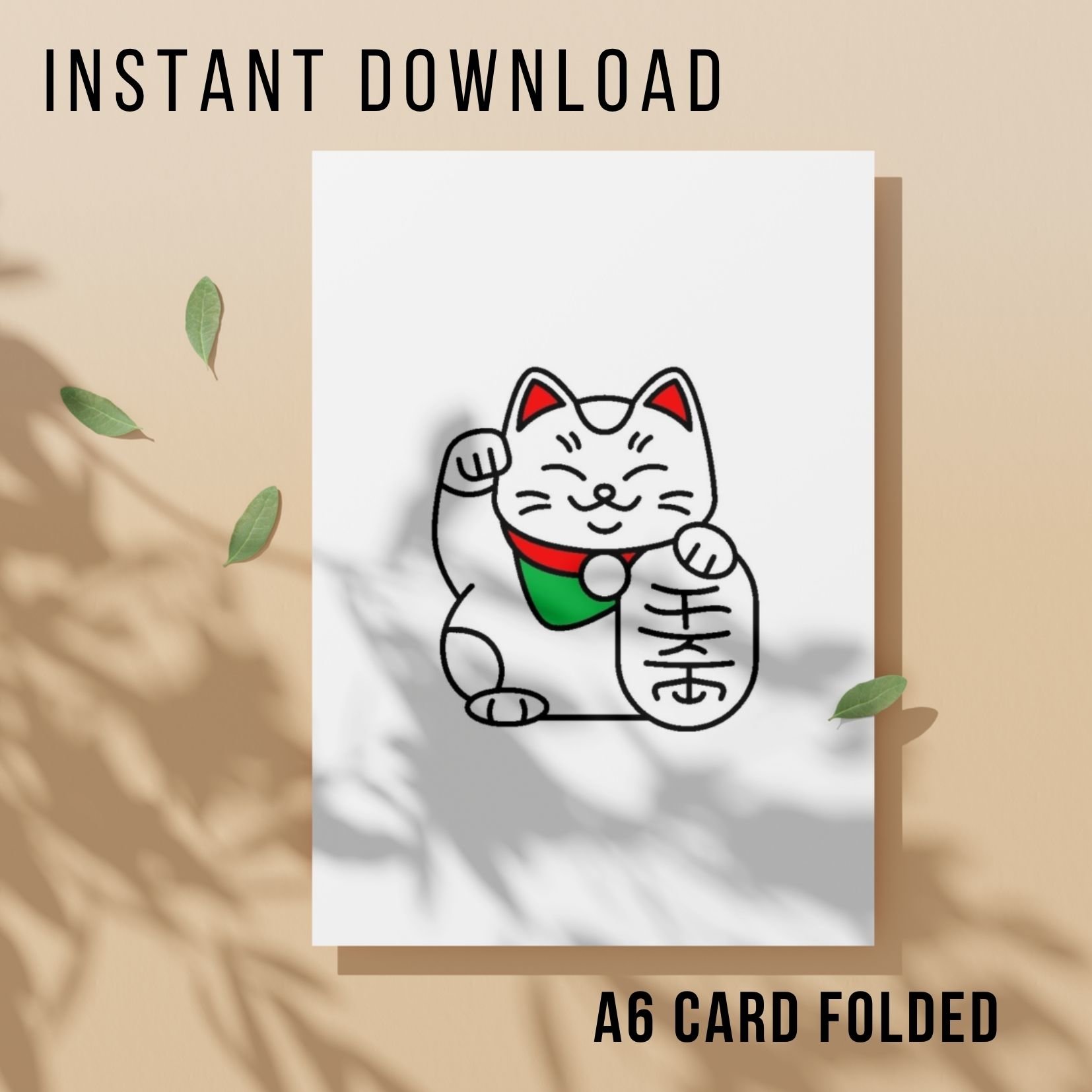 Lucky Cat Good Luck Card - Printable Instant Download