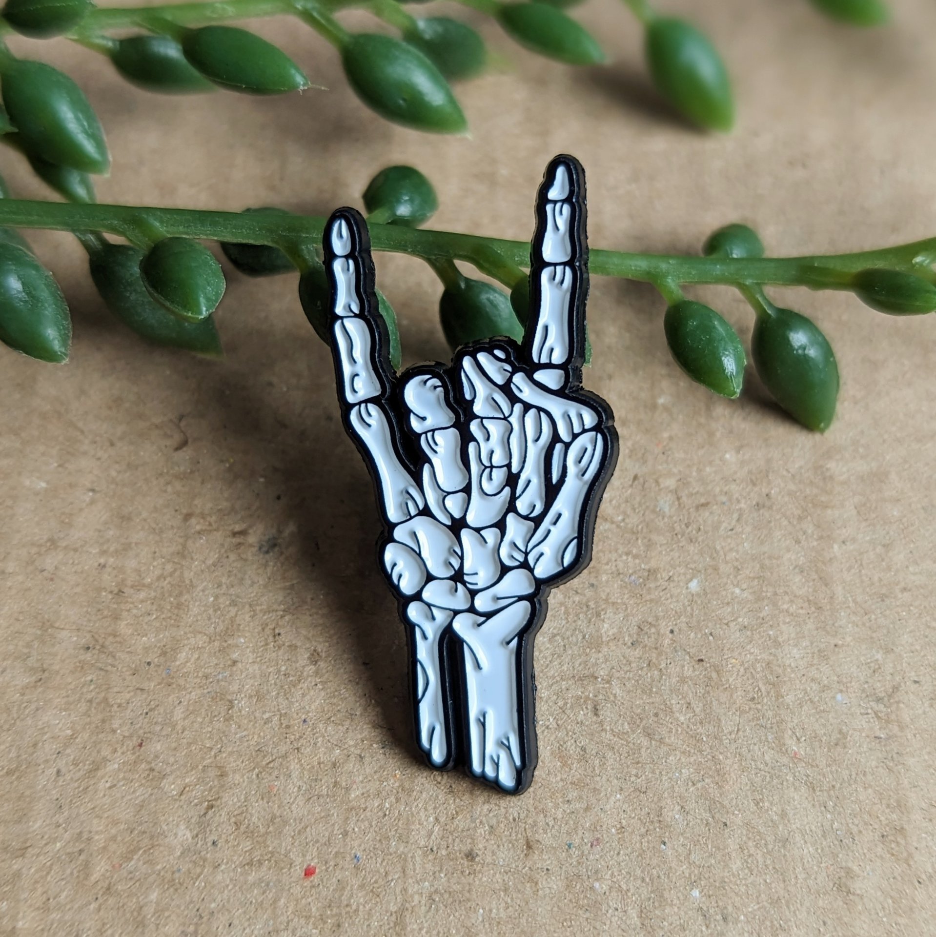 Devil Horn Skeleton Hand Enamel Pin Badge