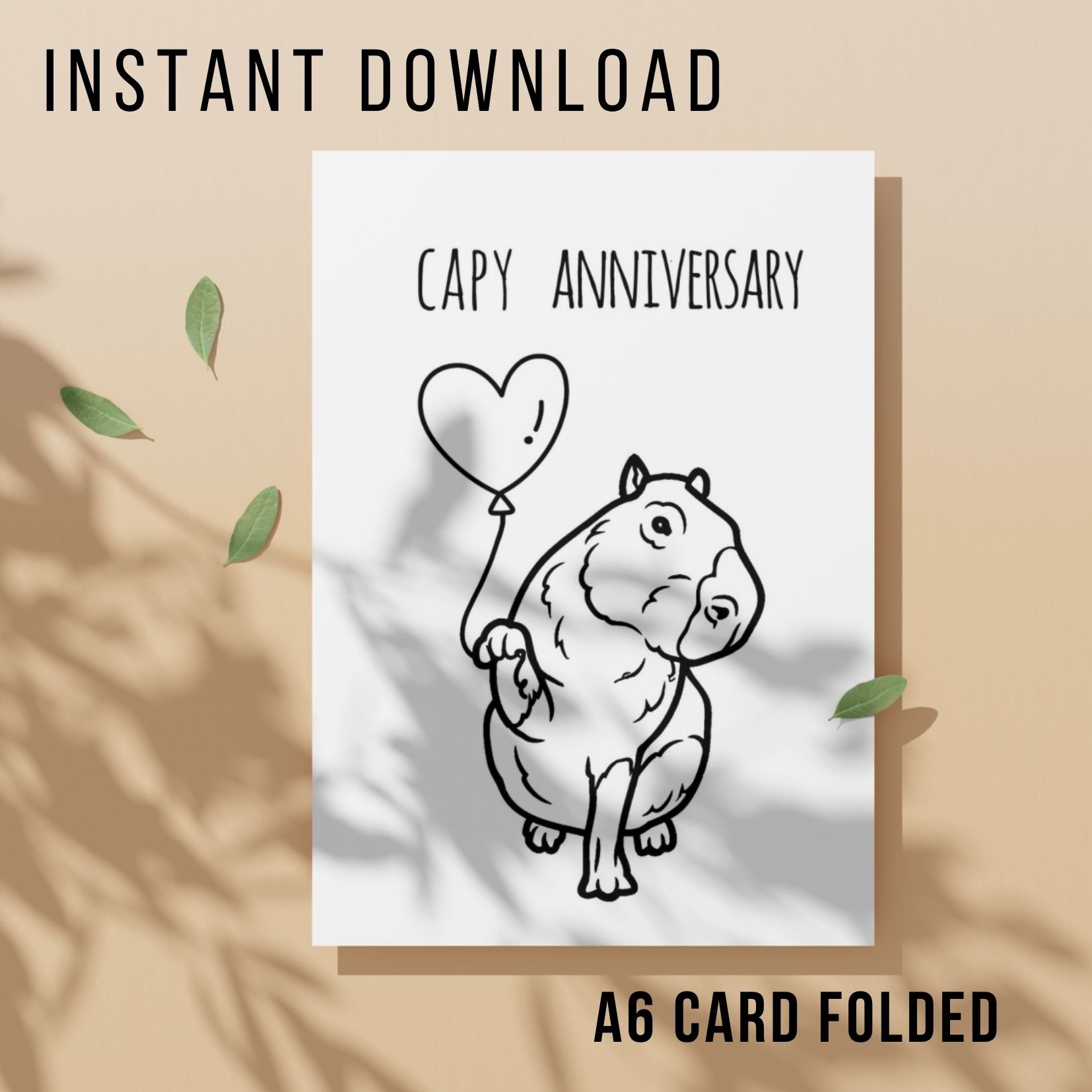 Capybara Anniversary Card - Printable Instant Download