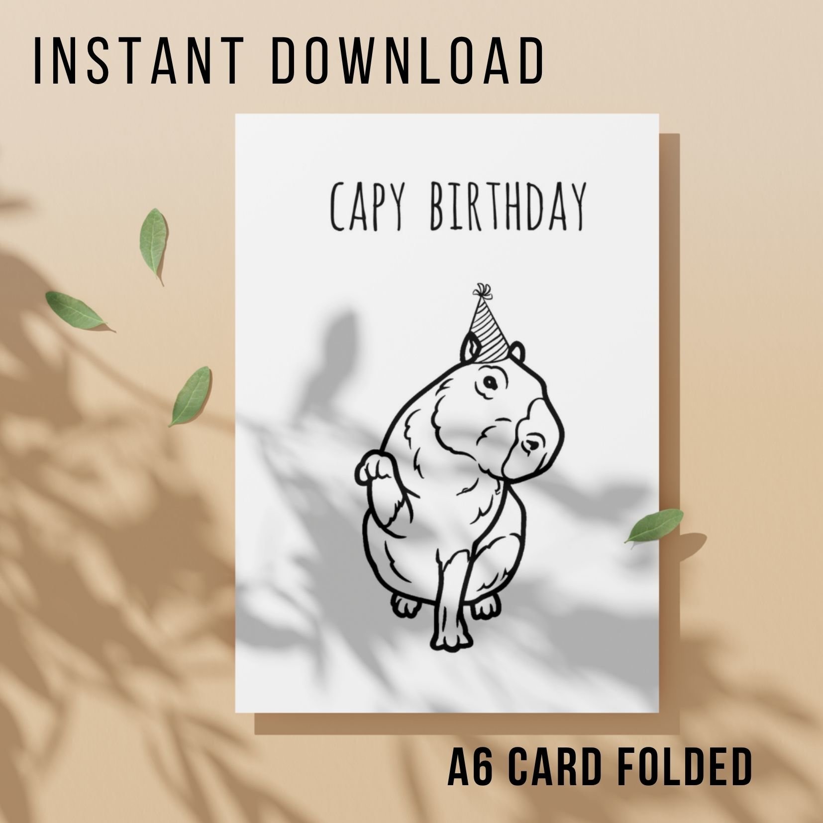 Funny Capybara Birthday Card - Printable Instant Download