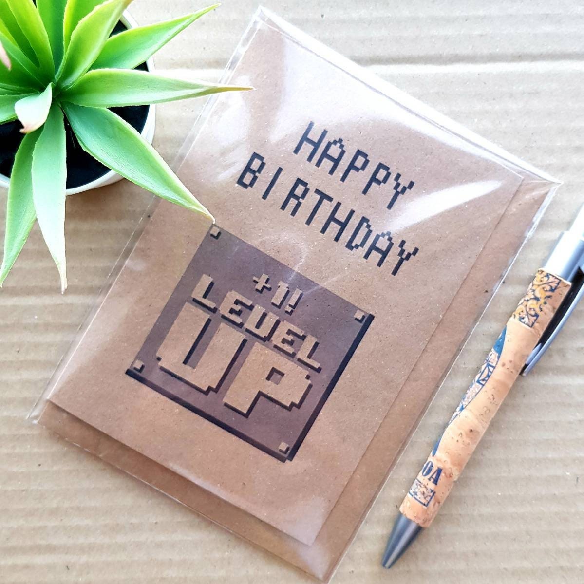 Funny Gamer Birthday Card - Happy Birthday Level up +1