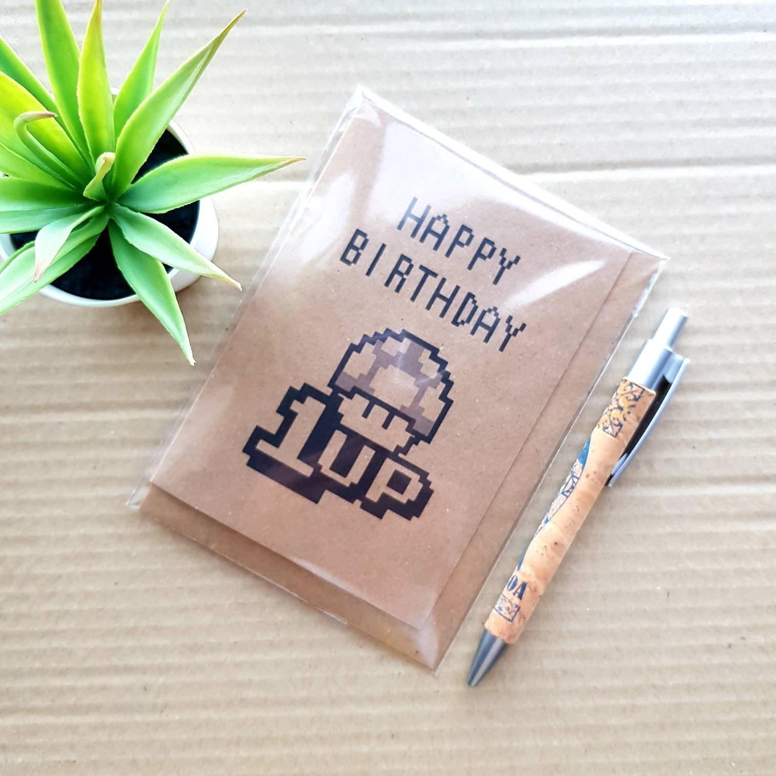 Funny Mario Birthday Card - Gamer Happy Birthday 1 up