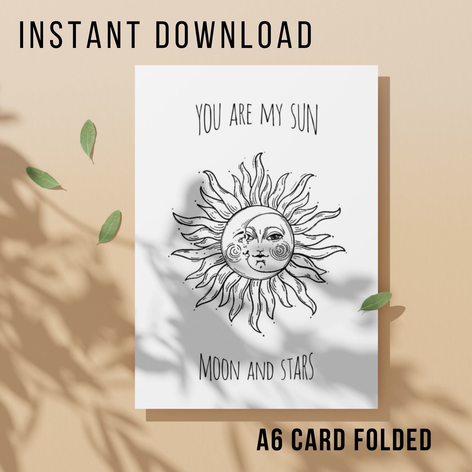 Sun and Moon Valentines Card - Printable Instant Download