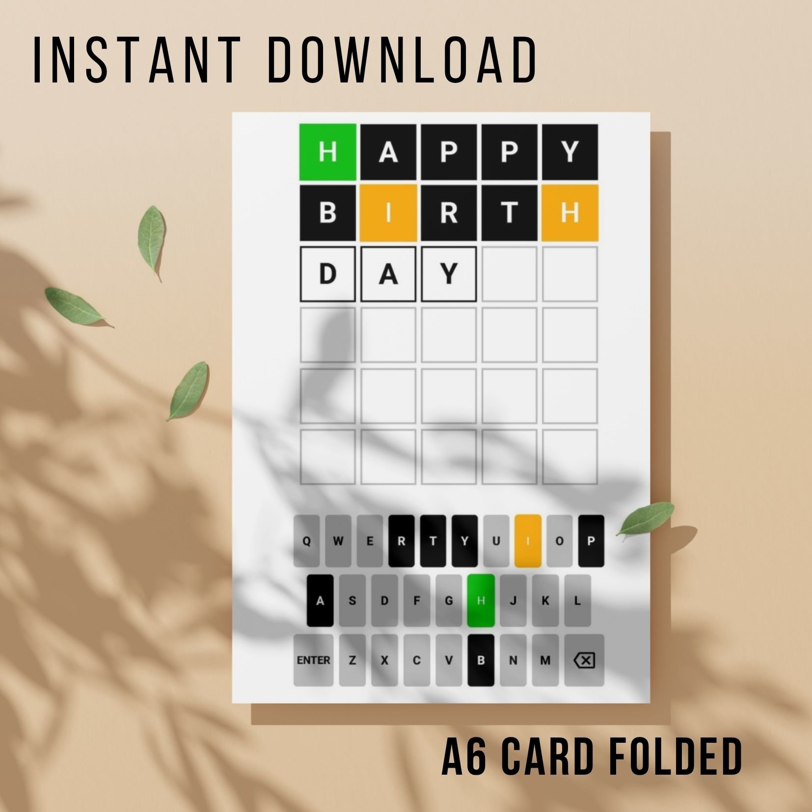 Wordle Birthday Card - Printable Instant Download