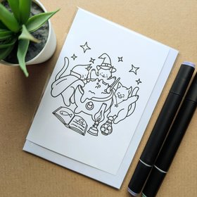 Witch Cats Colouring Birthday Card