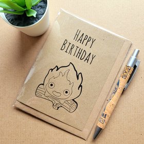 calcifer birthday card, howls moving castle birthday card, studio ghibli birthday card, funny birthday card, joycards, joy cards