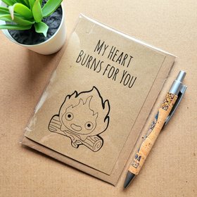 calcifer valentines card, studio ghibli valentines card, howls moving castle valentines card
