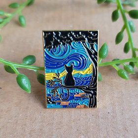 Starry Night Cat Enamel Pin badge