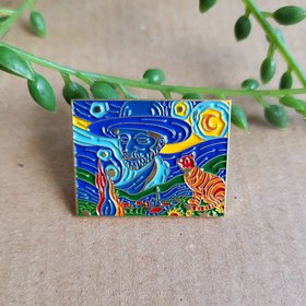 Starry Night Ginger Cat Enamel Pin badge