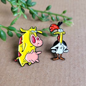 Cow and Chicken Enamel Pin badges