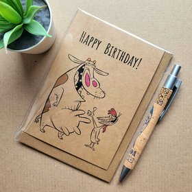 Cow and Chicken Birthday Card