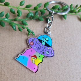 UFO Spaceship Mushroom Keyring